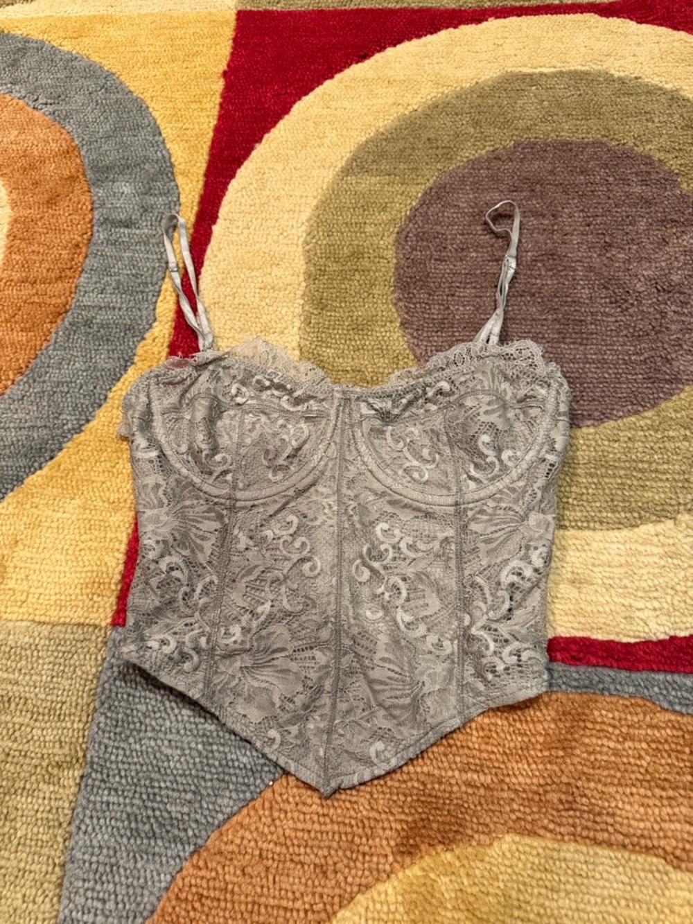 Intimately Free People Corset Top Lace Underwire Un-Padded Olive Green Size XS